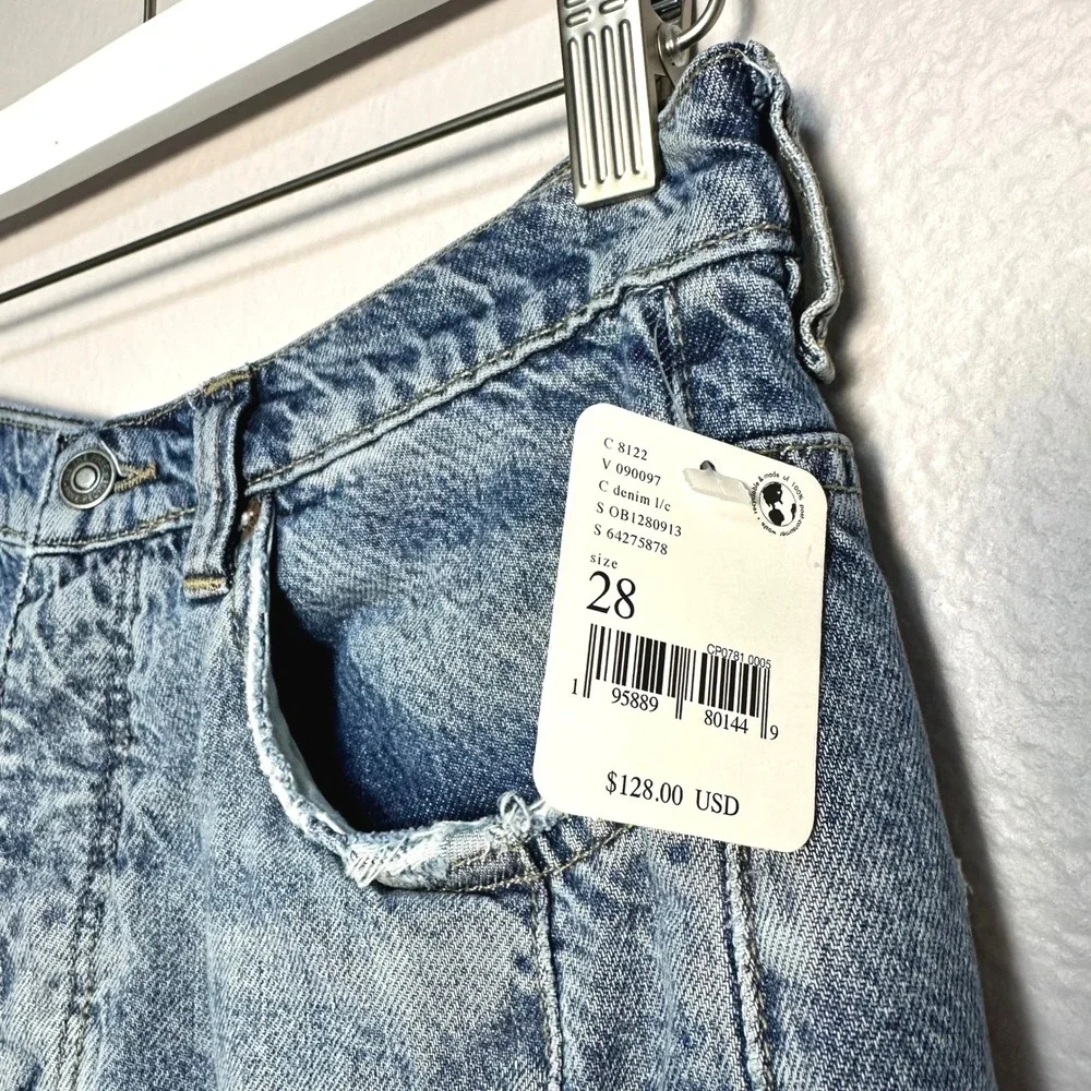 Free People We The Free Old West Slouchy Wide Leg Jeans Light Wash Blue 28 NWT